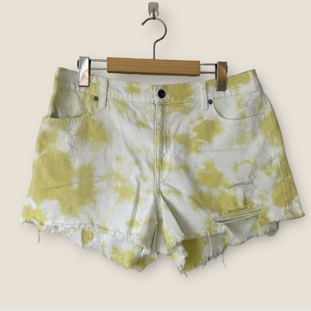 aerie White Yellow Distressed Tie Dye Shorts